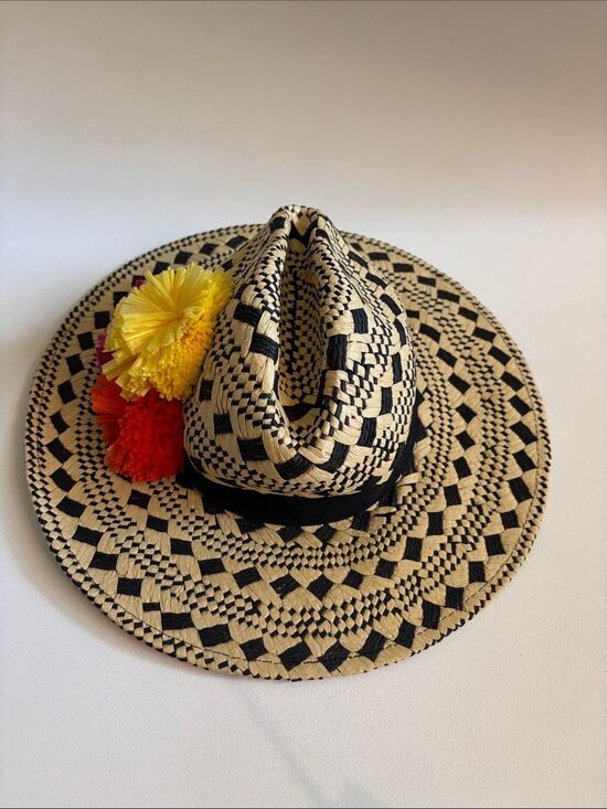 Vintage Helene Berman Resort Pom Pom Straw Hat ~ New With Tags ~ Made in Italy main image 11